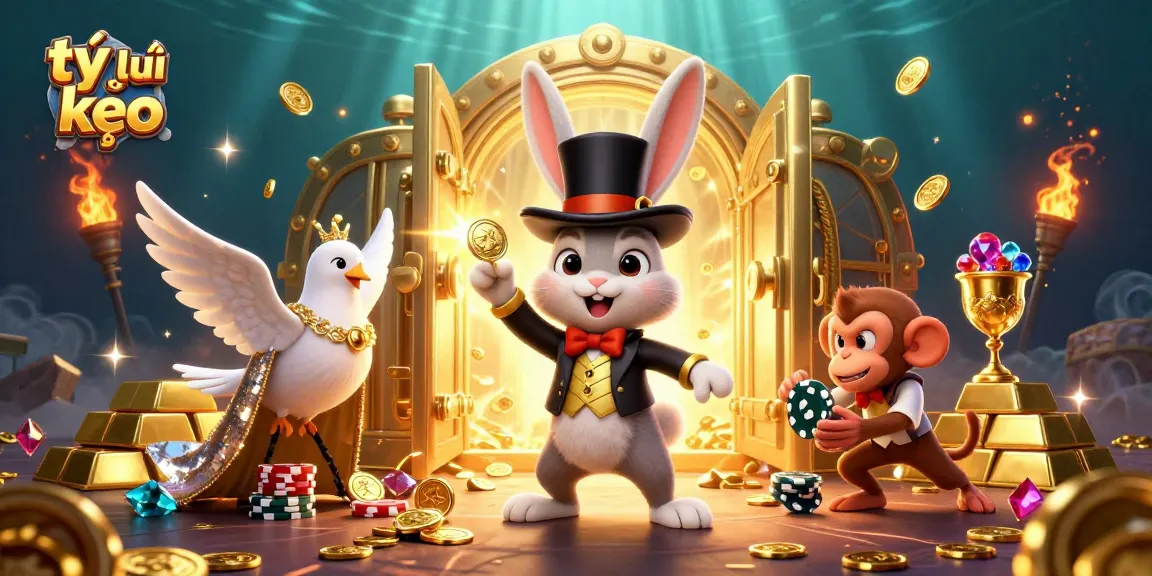 Experience the thrilling tỷ lệ kèo as the magician rabbit conjures wealth in an engaging casino scene.
