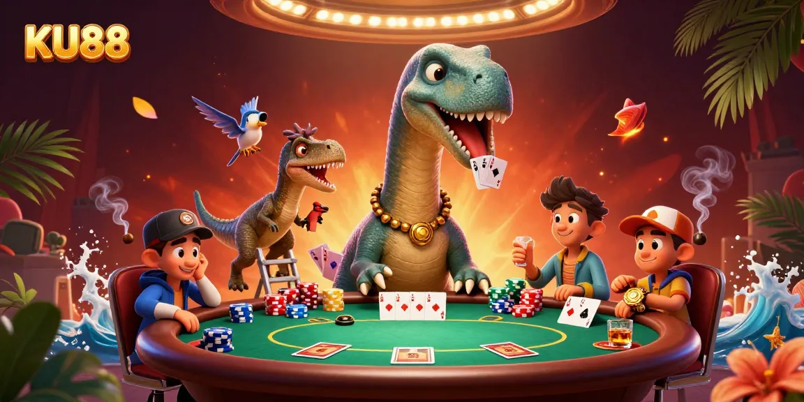 Join the exciting world of KU88 with a brontosaurus at the poker table and dynamic casino action!