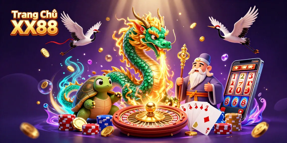 Experience the thrill of Trang Chủ XX88 with a vibrant 3D casino scene featuring a jade dragon and lucky elements.