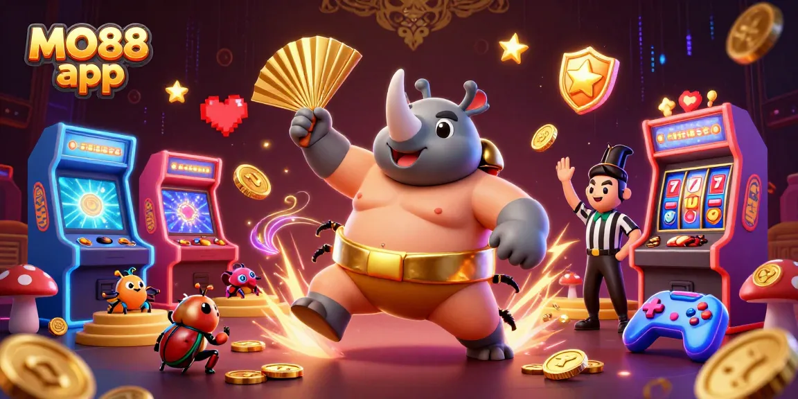 Experience excitement with the MO88 app, featuring a dynamic slot game scene with colorful characters.