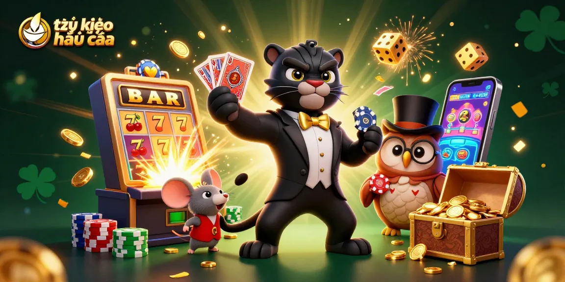 Engage with tỷ lệ kèo nhà cái through a vibrant casino scene featuring a stylish panther dealer, owl, and lucky mouse.