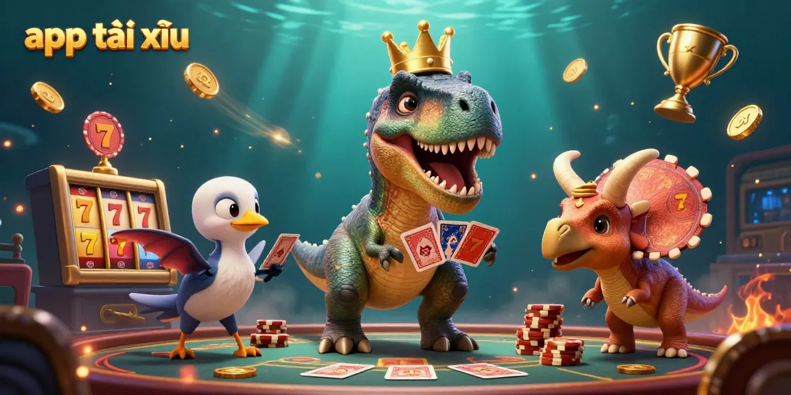 Engage with app tài xỉu in this vibrant 3D illustration of characters in a casino setting.