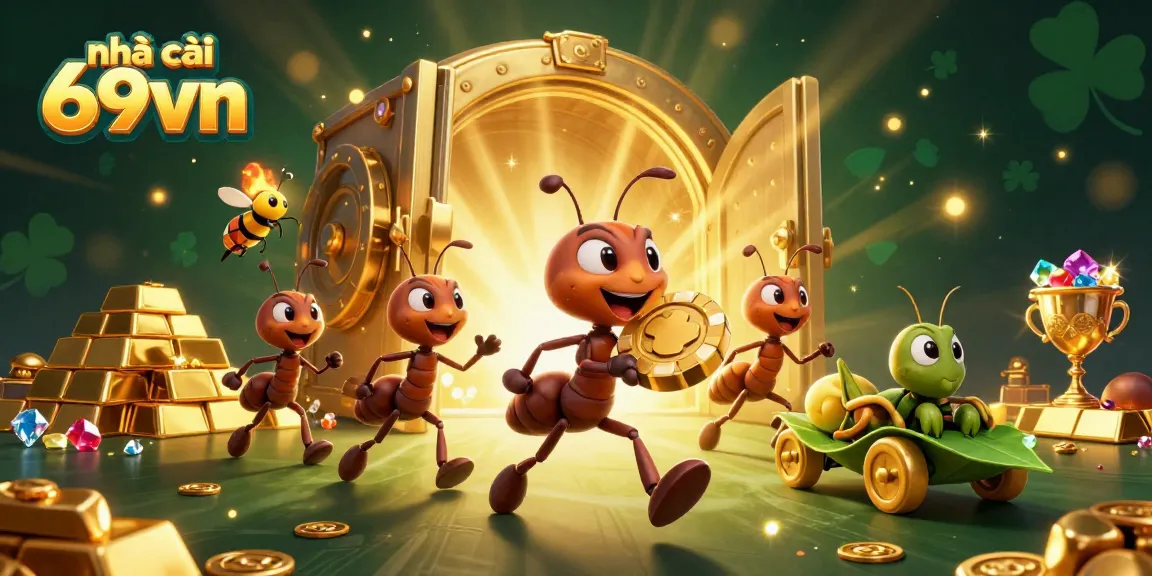 Experience a thrilling heist with ants at nhà cái 69vn, featuring massive poker chips and dazzling winnings.