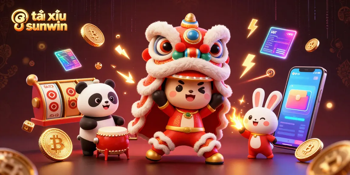 Engage with tài xỉu sunwin featuring festive lion dance characters amidst dynamic casino elements