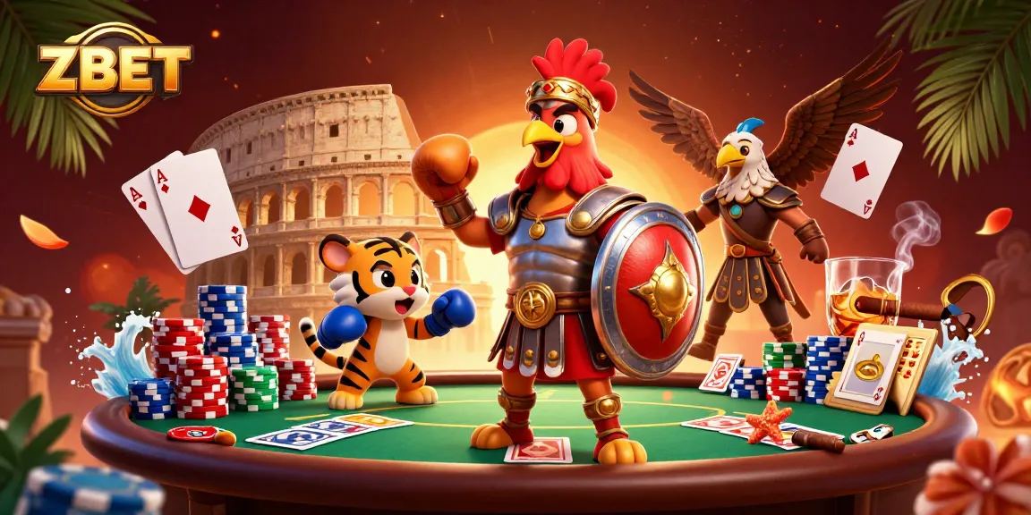 Engage with ZBET at a vibrant gaming scene featuring poker elements and rich illustrations.
