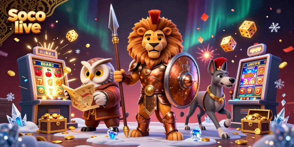 Experience the thrill of Soco live with a vibrant scene full of interactive casino elements and cheerful characters.