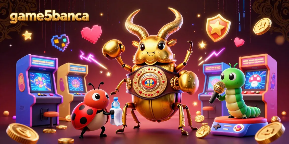 Engage with game5banca's vibrant 3D action, featuring a golden stag beetle boxing champion amidst a colorful arcade ambiance.