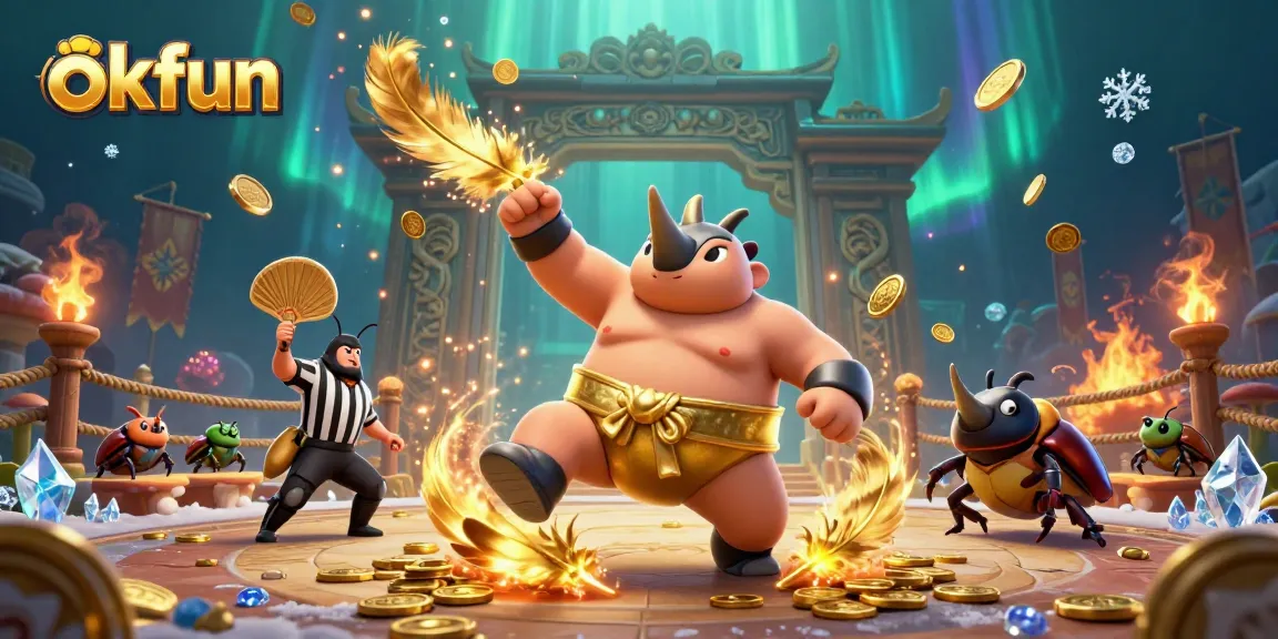 Experience thrilling moments at okfun's Asian online casino with an epic beetle sumo showdown.