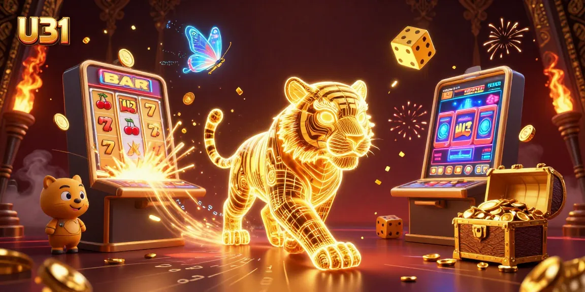 Experience U31's thrilling casino adventure with a golden tiger amidst dynamic gaming elements.