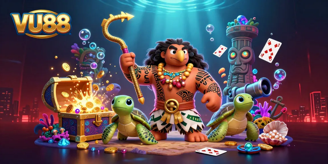 Experience VU88 with a vibrant 3D casino-themed illustration showcasing exciting gaming elements.