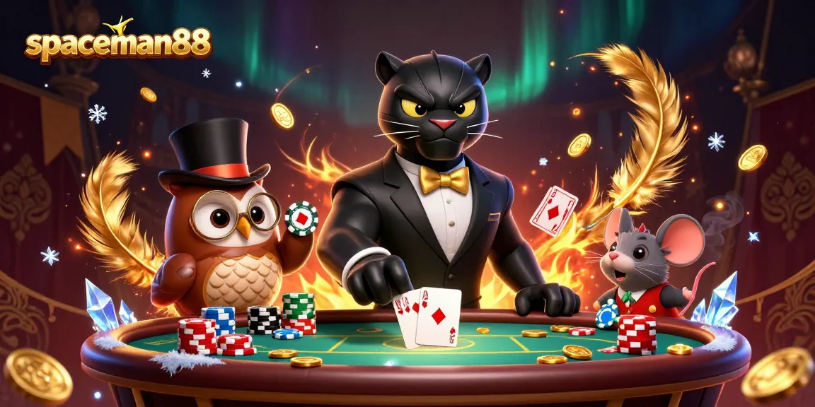 Join the stylish black panther, cute owl, and lucky mouse in a spirited poker battle at spaceman88!