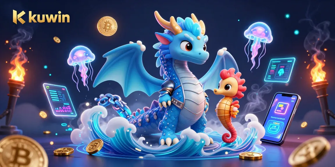 Engage with Kuwin's thrilling gaming adventure amid neon waves and vibrant creatures.