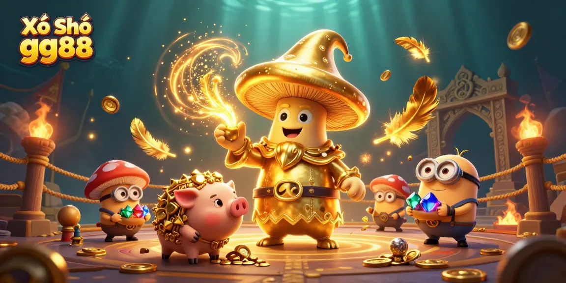 Xổ Số gg88 wizards cast spells while treasures and coins swirl in an exciting lottery setting