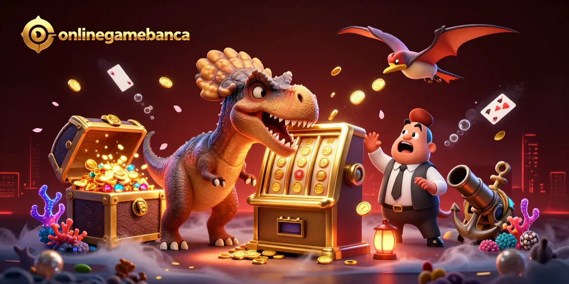 onlinegamebanca showcases a lively 3D scene with dynamic characters, symbolizing casino excitement.